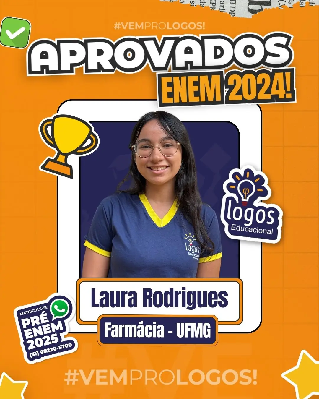 Laura Rodrigues, aprovado em Farmácia na UFMG
