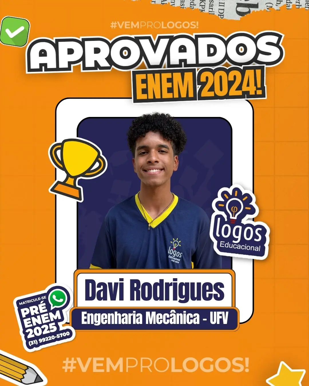 Davi Rodrigues, aprovado em Engenharia Mecânica na UFV