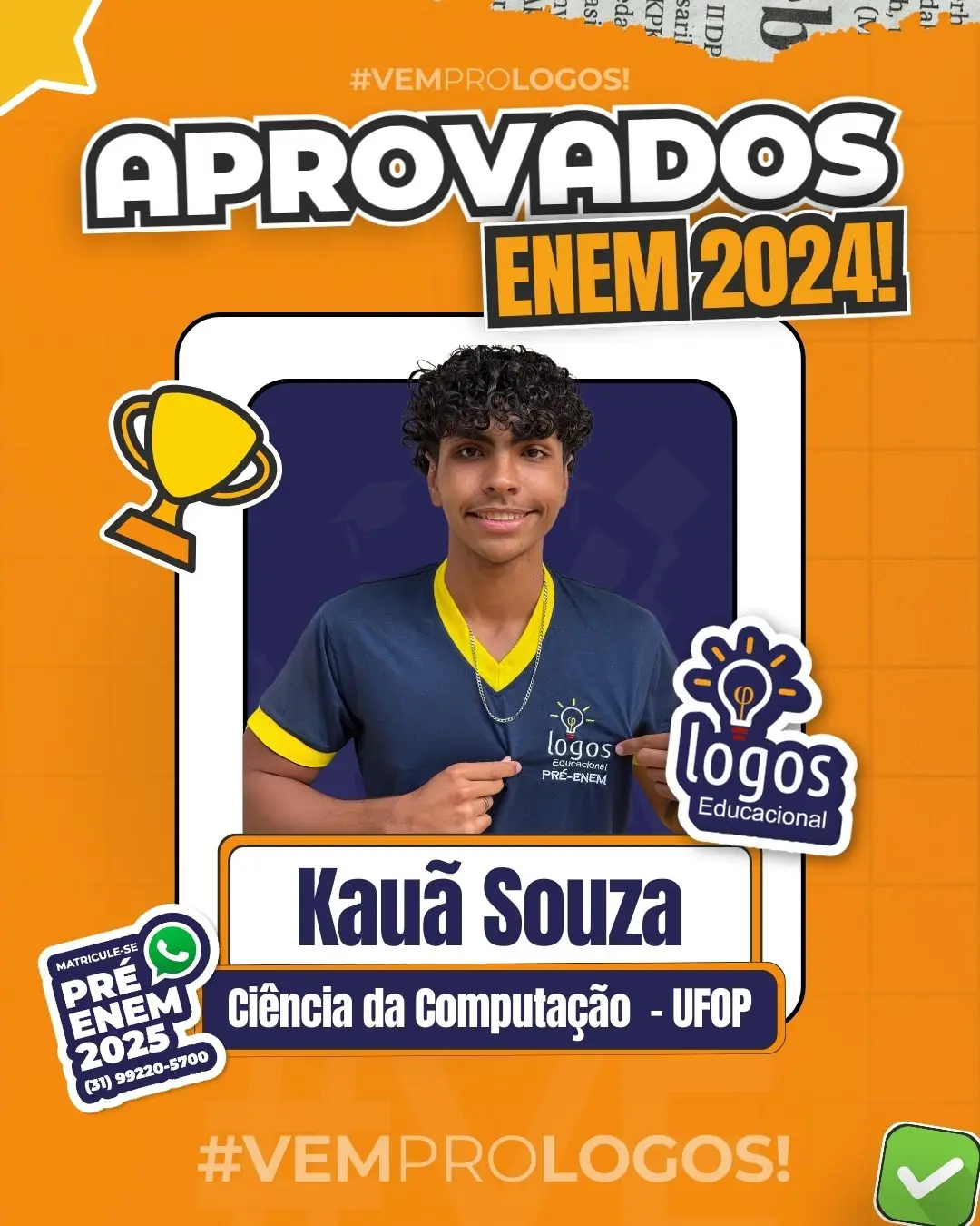 Cauã Souza, aprovado em Ciência da Computação na UFOP
