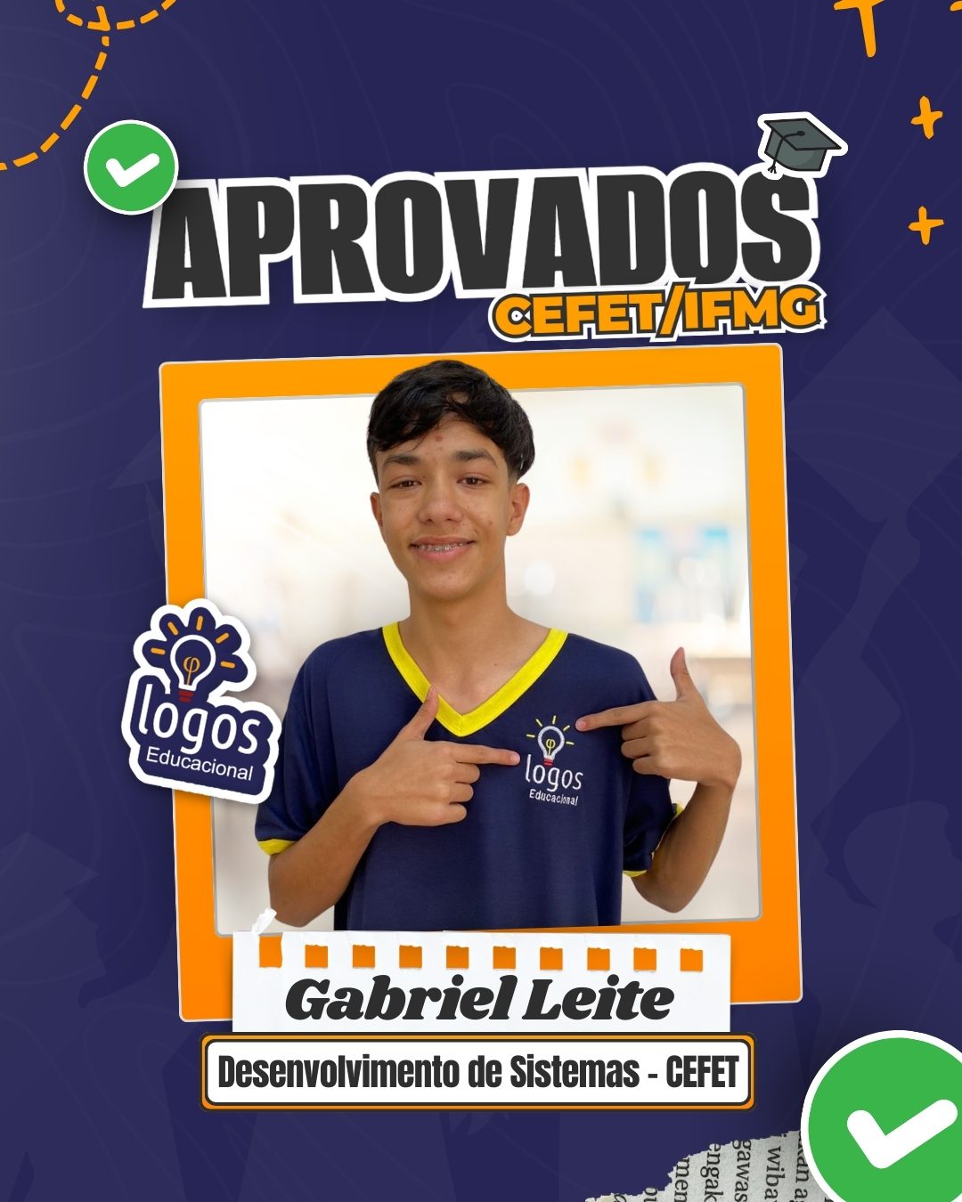 Gabriel Leite um dos aprovados na prova do cefet 2024
