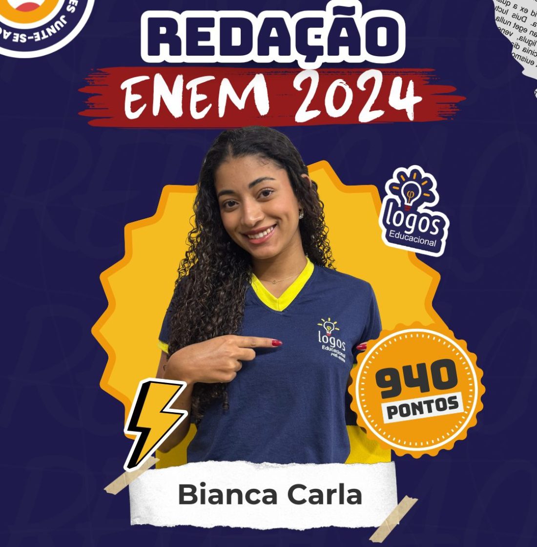 Bianca Carla obteve uma nota alta de redenção no enem 2024