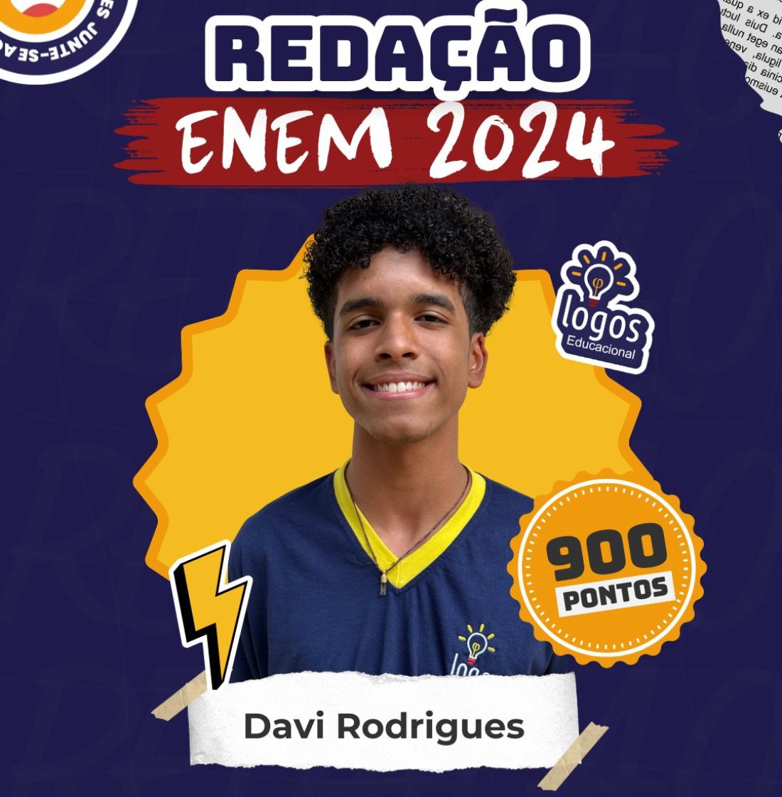 Davi Rodrigues obteve uma nota alta de redenção no enem 2024