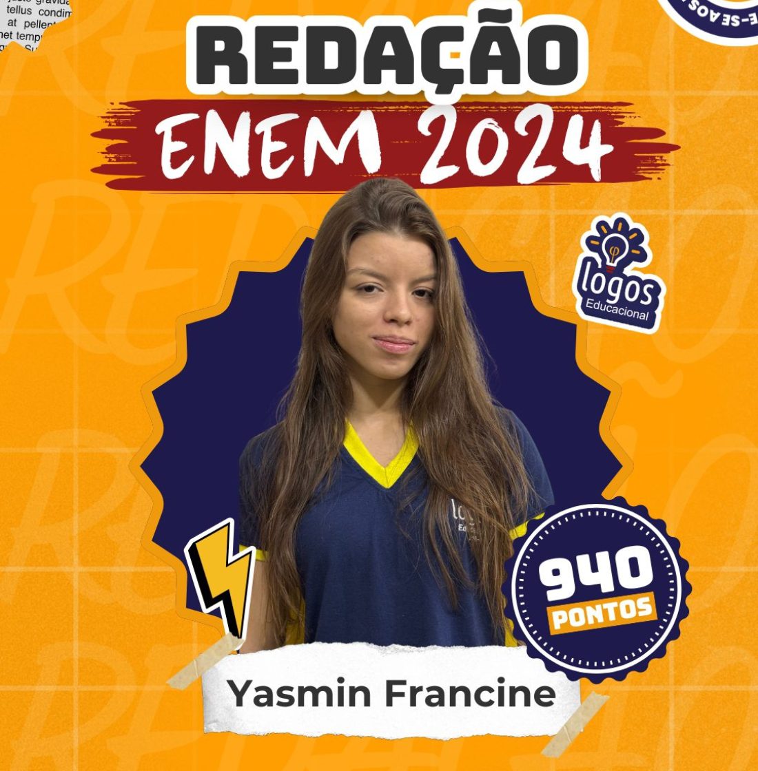 Yasmin Francine obteve uma nota alta de redenção no enem 2024