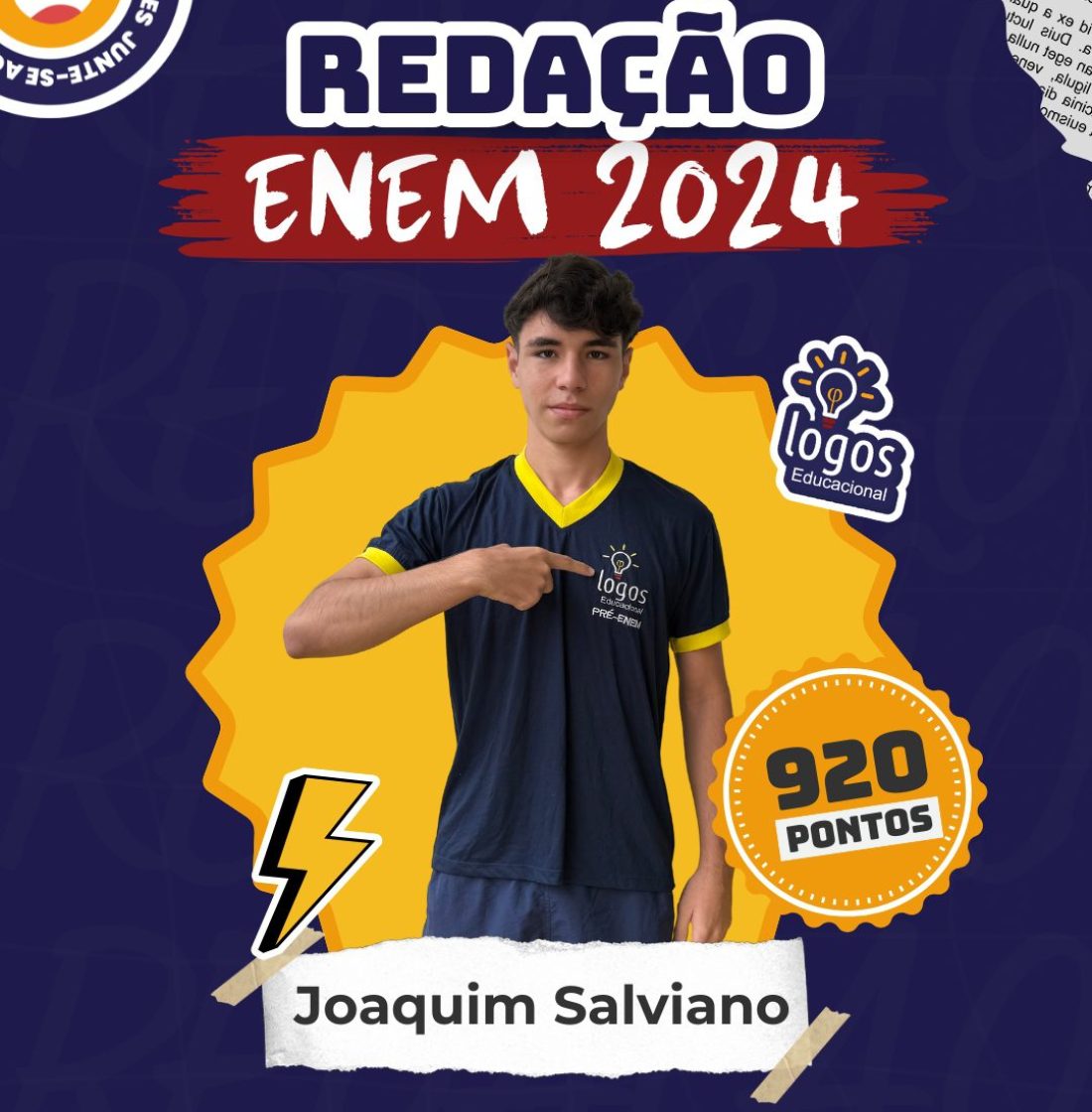 Joaquim Salviano obteve uma nota alta de redenção no enem 2024
