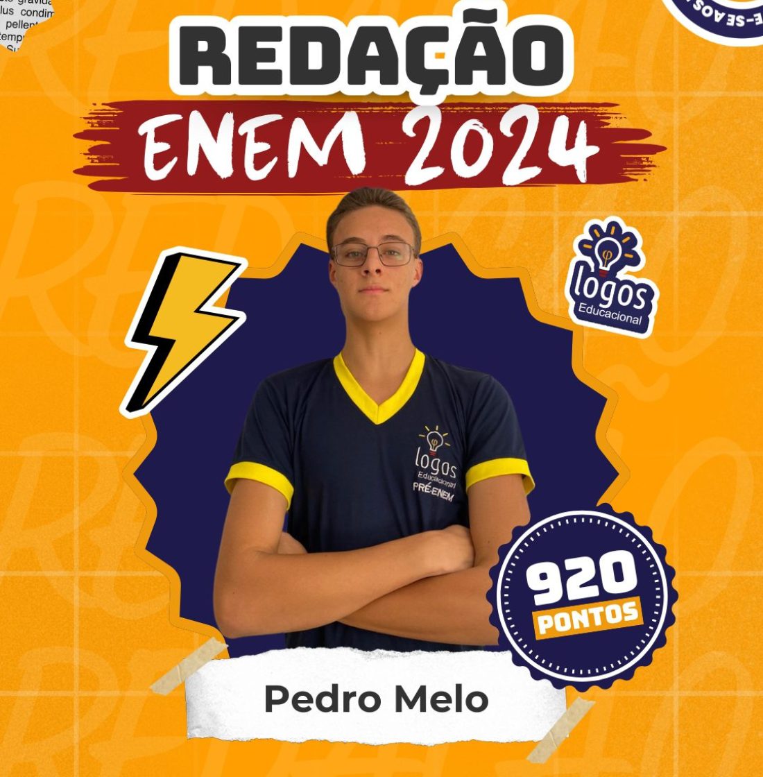 Pedro Melo obteve uma nota alta de redenção no enem 2024