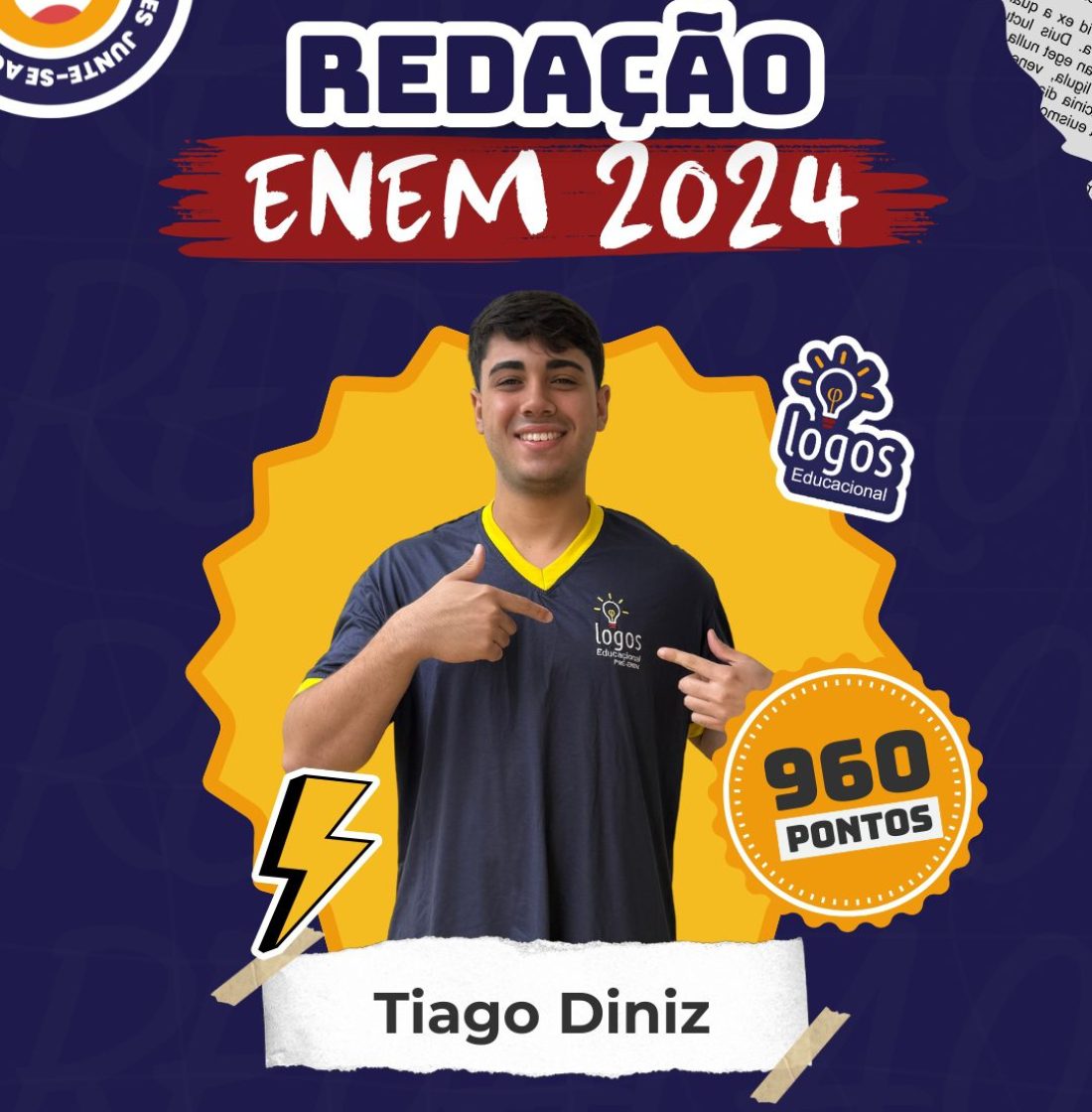 Tiago Diniz obteve uma nota alta de redenção no enem 2024