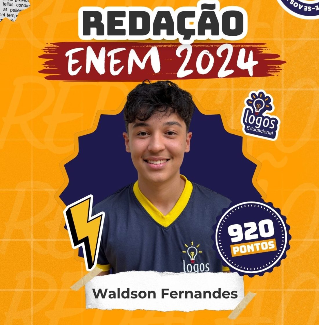 Waldson Fernandes obteve uma nota alta de redação no Enem 2024